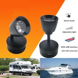 Wall Lamp Black Aluminium DC12V 24V Touch Dimmable RV LED Reading Light Fixture With USB Port Warm White Cold Boat Yacht LampWall