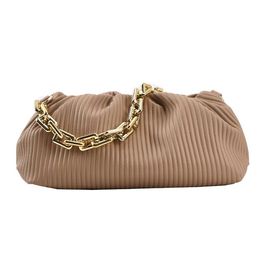 Women Pleated Underarm Shoulder Bag Stripe Gold Chains Totes Versatile Simple Fashion Bag Dumpling Handbag Sac