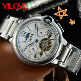 Luxury Flywheel Skeleton Designer Watch Round Full Stainless Steel Dial Waterproof Clock 45mm Calendar Full Function Outdoor Sports Sapphire Men's Wristwatch