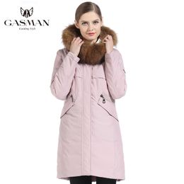 GASMAN Womens Jacket Parka Hooded Warm Winter Down Jacket Women Pink Fashion Coat Female Fur Collar Elegant Long Coat 1821 201027