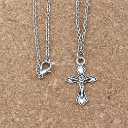 24Pcs Alloy Jesus Crucifixion Cross Pendant Necklaces For Men Women Jewellery Gift Ancient Silver A-267d