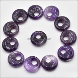 Arts And Crafts 18Mm Natural Stone Amethyst Crystals Gogo Donut Charms Pendants Beads For Jewelry Making Wholesale Drop Del Sports2010 Dhy8K