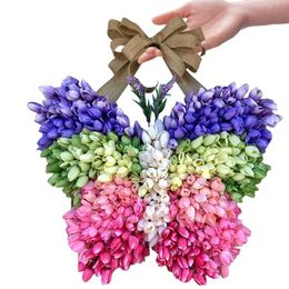 Decorative Flowers & Wreaths Colourful Tulip Wreath Spring For Front Door Fake Floral Garland Window Wall Wedding Decor Unique Butterfly Shap