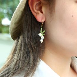Dangle & Chandelier Personality White Floral Leaf Earrings Trendy Alloy Enamel Lily Valley Charm Hook For Women Female 2022 FashionDangle