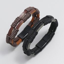 Black Brown Rope Leather Braided Handmade Charm Bracelets Alloy Fashion Bangle For Men Party Club Jewellery