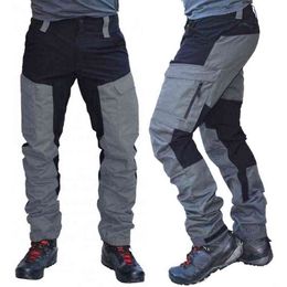 Men Fashion Color Block Multi Pockets Outdoor Cycling Mountain Climbing Sports Long Cargo Pants Work Trousers G220507