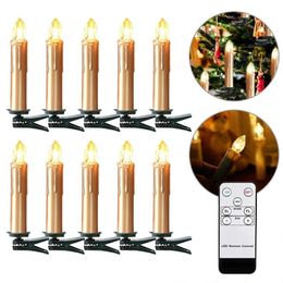 Golden LED Electronic Candles Light Battery Operated Fake Candle Warm White With Timer Remote And Clip For Christmas Decoration 220527