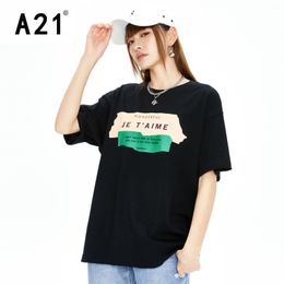 A21 Summer Short Sleeve T Shirts for Women White Fashion Love Word Print Female Clothing T-shirt 100% Cotton