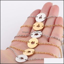 Charm Bracelets Jewellery Stainless Steel Bracelet For Women Gold And Sier Colour Hollow Elephant Coconut Tree Circle Lovers Engagement Drop De