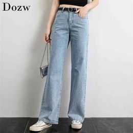 Wide Leg Jeans Women High Street Fashion Denim Blue Trousers Full Length Simple Loose Straight Pants Ladies Casual 210515