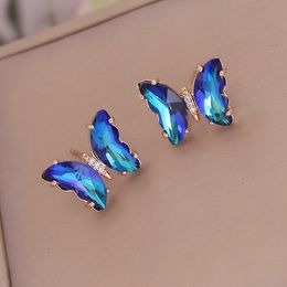 Colourful Butterfly Trendy Jewellery Fashion Multi-color Dangle Earrings For Women 2022 Simple Glass Korean Stud Earrings Party Gift