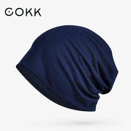 Cokk Summer Beanie Men Women Cotton Hood Autumn Hats For Men Unisex Hood Femme Gorro Solid Colour Random Black Hat female J220722