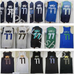 Stitched Men kids Doncic 77 Luka Jerseys Basketball 2021 City White Earned Navy Blue Green Black Sports jerseys