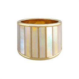 Niche Design Striped White Mother-Of-Pearl Ring Female K Gold-Plated Simple Temperament Fashion Personality All-Match Jewelry