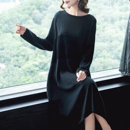 Casual Dresses Plus Size Colorblock Knitted Dress 2022 Autumn Winter Clothes Korean Elegant Loose Long Sleeve Ladies Sweater