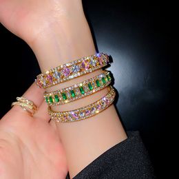 cubic zirconia wedding sets Australia - Geometric Zircon Bracelet Cuff Bangles For Women Pink Green Crystal Charm Bracelets Weddings Party Jewelry 431 D3