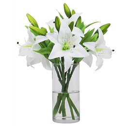 Decorative Flowers & Wreaths Artificial Lily Flower 36cm/14'' Realistic Lili For Vase Filling Home Office Shop Decor White Graveside