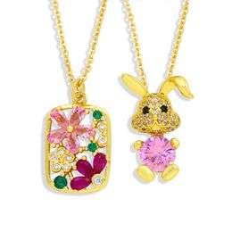 Pendant Necklaces Kawaii Easter Necklace For Kids Girls Pink Crystal Gold Plated Chain Animal Jewelry Gifts Nkew19Pendant NecklacesPendant N