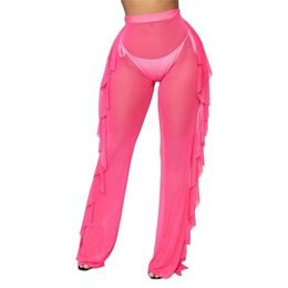 Women Beach Sexy Swimsuit Cover Up Pants Mesh Cover Up Sheer Bikini Swimwear Ruffle Pants Swim Sexy Cover Ups Pants T200608