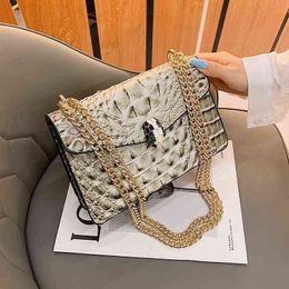 Handbags Outlet lady 2022 New Single Shoulder Messenger Bag luxury high-end versatile crocodile head chain bar small square bag978