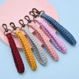 Favour Soft Macrame Keychain Boho Handmade Wristlet Bracelet Keychain Cotton Rope Wrist Lanyard Holder for Women Bag Car Pendant