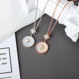 Fashion Golden Shell White Zircon Six-pointed Star Pendant Necklace For Women Charm Beautiful Girl Jewelry Chains