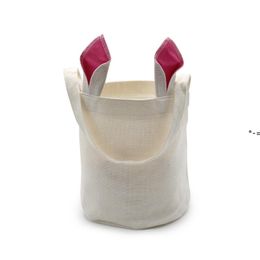 NEWSublimation Rabbit Ears Basket Party Linen Easter Bunny Bucket Candy Gift Storage Bag With Handle