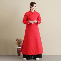 Women's Down & Parkas 21 Autumn And Winter Ma Fan Cotton Clothes Coil Buckle Self-made Long Robe Wind Guin22