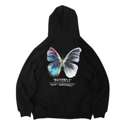 Harajuku Butterfly Hoodie Swatshirt Men Colour Butterfly Hip Hop Streetwear Hoodie Fleece Winter Autumn Hoodie Black Unisex 201130