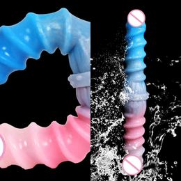 Nxy Dildos Dongs New Color Spiral Silicone Simulation Penis Double Headed Masturbation Female False Adult Sex Products 220507