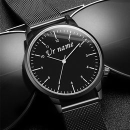 Personalised Customised Engraved With Your Name On Face Wristwatch Mens Womens Mesh Band Mans Womans Ladys Wrist Watch 220530