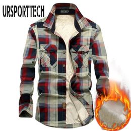 Brand Winter Plaid Fleece Shirt Men 100% Cotton Liner Casual Long Sleeve Shirts Outerwear Thick Warm Autumn Shirt Chemise Homme 220401