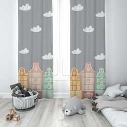 Curtain & Drapes Cute Colourful High Buildings Unisex Baby Kids Room Special Design Canopy Hook Button Blackout Jealous Window Bedroom