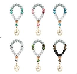 NEW silicone bead wrist key chain butterfly wood bead camouflage silicone bracelet bracelet key ring manufacturer