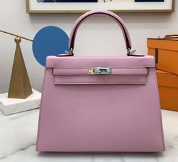 25cm handmade luxury Bag women designer purse brand handbag epsom Leather wax line stitching pink purple Colours wholesale price