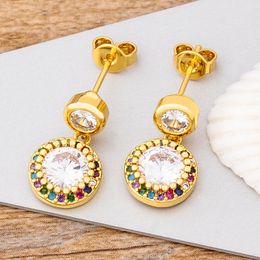 Dangle & Chandelier Fashion Gold Colour Copper Zircon Drop Earrings For Women Vintage Hoop Earings Geometric Circle Jewellery GiftDangle Chande