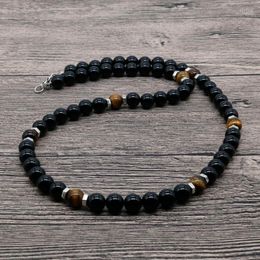 Pendant Necklaces 2022 Fashion Black Onyx And Tiger Eye Stone Men Beaded Necklace Natural For AU-02 Elle22