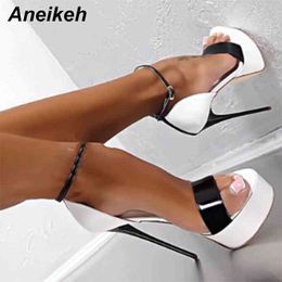 Aneikeh Büyük Ayakkabı Boyutu 41 42 43 44 45 46 16 cm Yüksek Topuklu Sandalet Yaz Seksi Açık Burun Parti Elbise Platformu Gladyatör Kadın Ayakkabı H220409