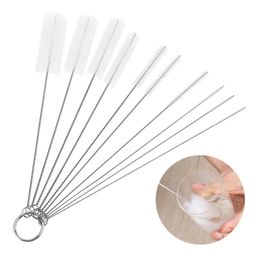 10pcs Drinking Straws Cleaning Brushes Set Nylon Pipe Tube Brush For Bottle Keyboards Jewellery Stainless Steel Handle Clean Brush Tools