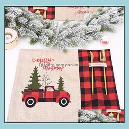 Christmas Decorations Festive Party Supplies Home Garden Tree Red Truck Placemats Table Mat Winter Buffalo Plaid Placema Dh0J7