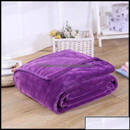 Blankets Home Textiles Garden Flannel Coral Fleece Polyester Mink Throw Adt Queen Size Sofa Plaid Solid Plain Colour Soft Faux Fur Blanket