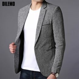 Fashion Brand Blazer Jacket Men Single Button Slim Fit Suit Coat Korean Black Dress Jacket Party Casual Men Clothes 201104