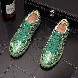 Leather Up Hot Lace Studded Rhinestone Rivet Flat Man High Top Sneakers