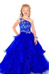 Beautiful little girl beauty pageant dress one shoulder beads dress PROM dress custom size 2 4 6 8 10 12 14267q