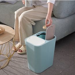 Trash Can Rectangle Plastic PushButton Dual Compartment 12liter Recycling Waste Bin Garbage L9 #2 Y200429