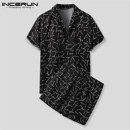 INCERUN Men Hawaiian Sets Printing Breathable Short Sleeve Button Shirt Beach Shorts Streetwear Casual Mens Suit Summer 2 Pieces 220708