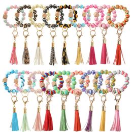 Silicone Bracelet Keychain Wristlet Bangle Keyring Portable House Car Keys Ring Holder With Tassel