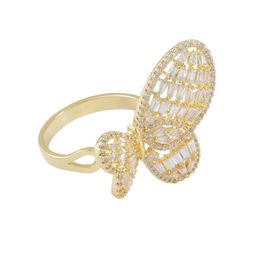 Fashion personality shiny zircon butterfly open ring Jewellery Korean luxury 18k gold plated women's ring accessories