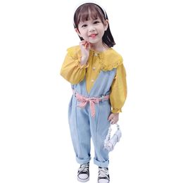 Baby Girl Clothes Blouse Jumpsuit Children's Clothes For Girls Lace Tracksuit For Girl Plaid Pattern Tracksuit Kids 210412