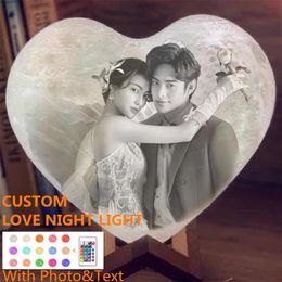 Drop Customized Love Night Light 3D DIY Moon Night Lamp For Valentines Day Gift Text & Po USB Rechargeab Heart Shape 220623